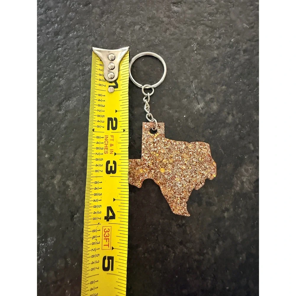 Texas State Shape Keychain Gold Copper Glitter Resin Sparkly‎ Key Ring